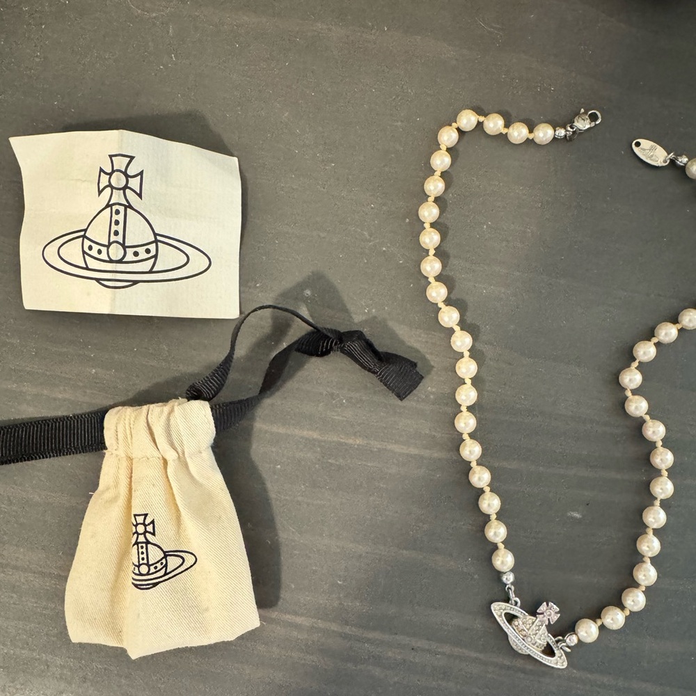 Vivienne Westwood Pearl Necklace with Silver Orb Pendant